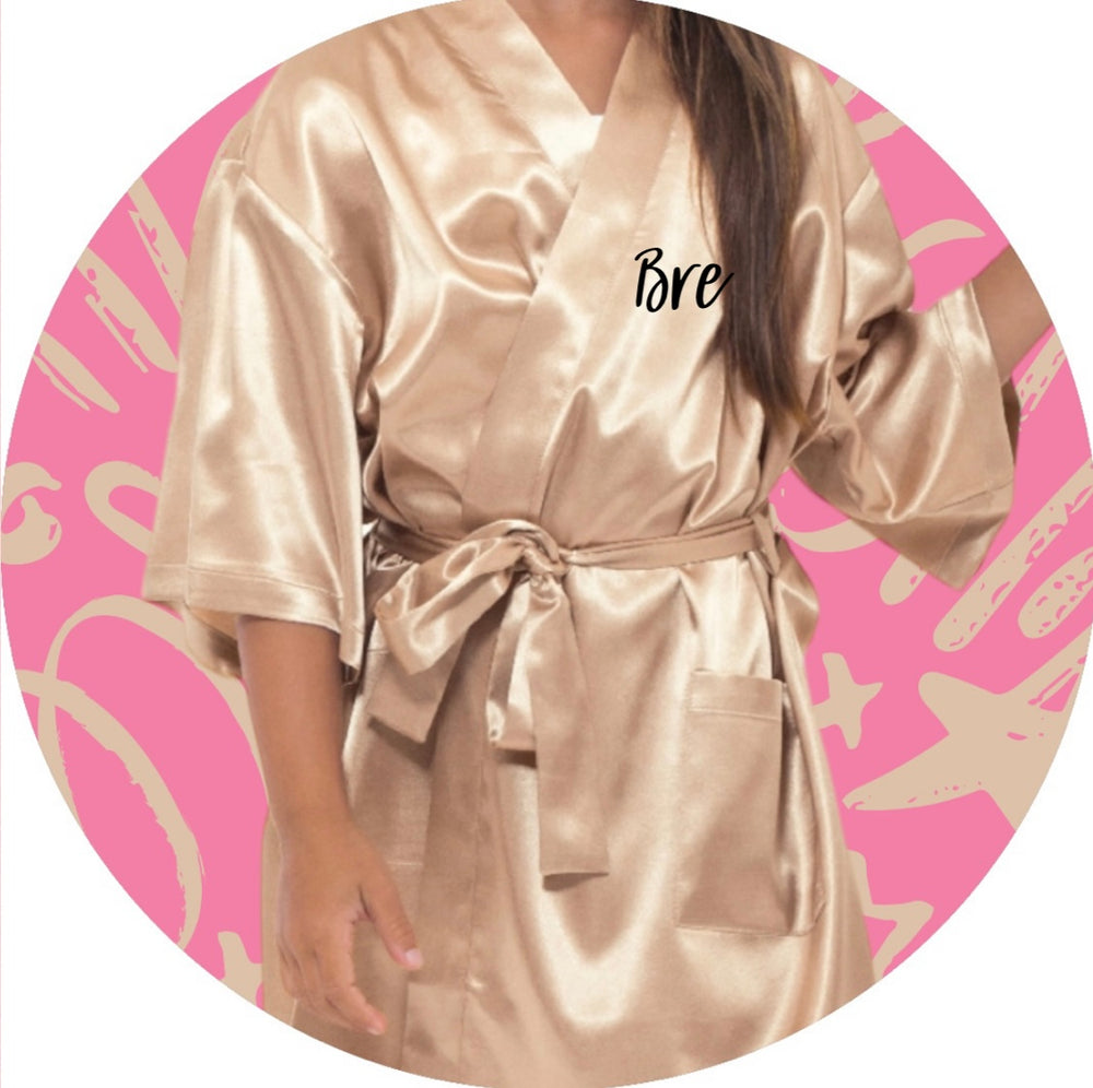BESDEL Women's Satin Silk Bathrobe Oblique V-Neck Short Kimono Robe  Bridesmaids Robe S Gold
